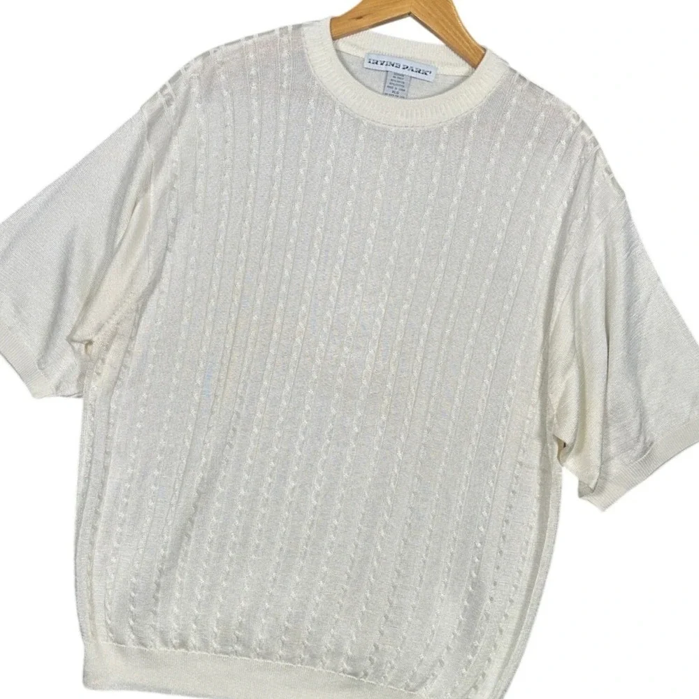 IRVINE PARK‎ Mens XLG Cream Cable Knit Short Sleeve Sweater